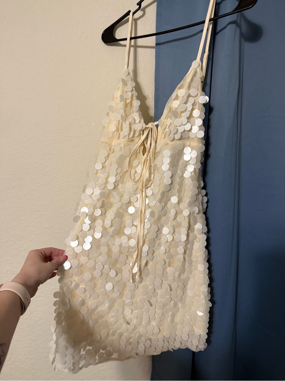 SHEIN Cream Sequin Mini Slip Dress